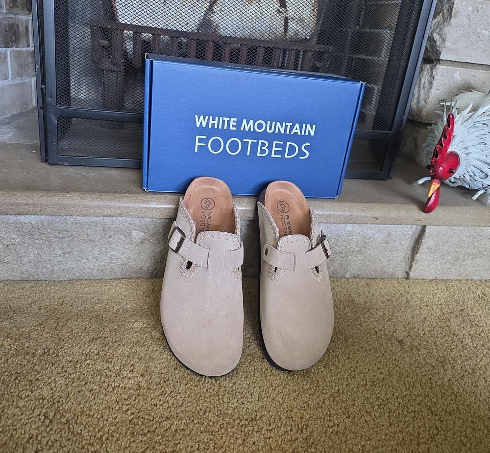 White Mountain Beige Slip-On Footbed Clogs with Buckle